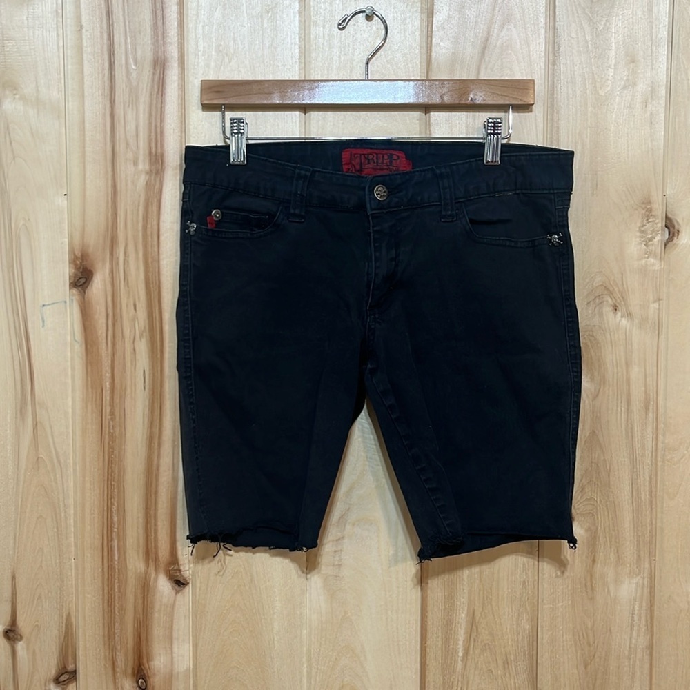 Tripp NYC Black Distressed Denim Bermuda Shorts